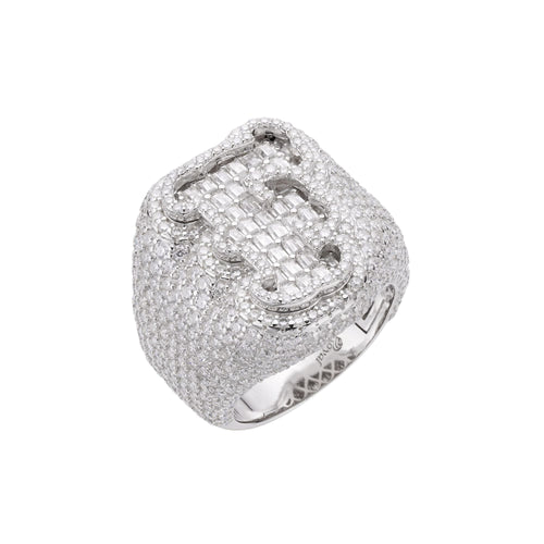 Sterling Silver Round Baugette Moissanite Albhabet F letter Initial Size 10 Men Ring 7-1/4 Ctw
