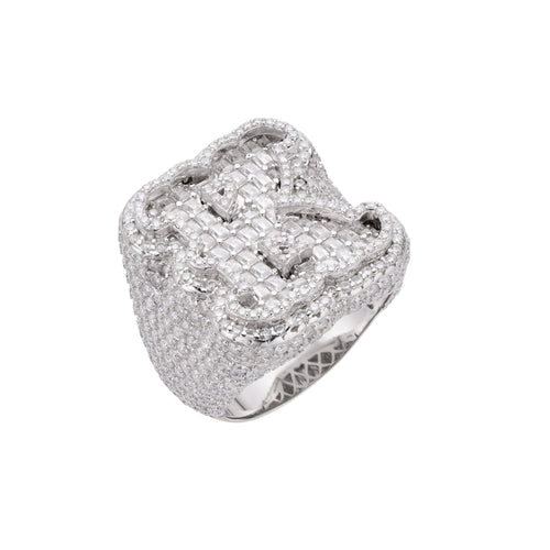 Sterling Silver Round Baugette Moissanite Albhabet K letter Initial Size 10 Men Ring 7-1/2 Ctw