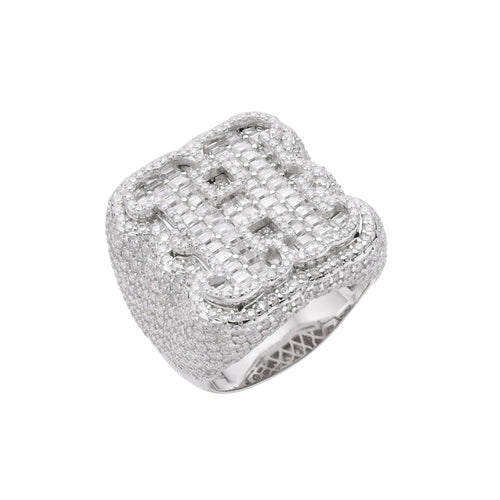 Sterling Silver Round Baugette Moissanite Albhabet H letter Initial Size 10 Men Ring 7-7/8 Ctw