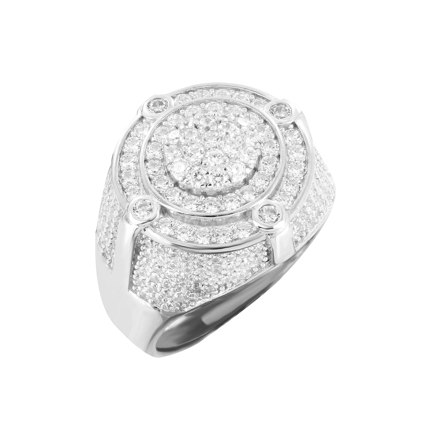 Sterling Silver Round Shape Halo Designer Men Ring