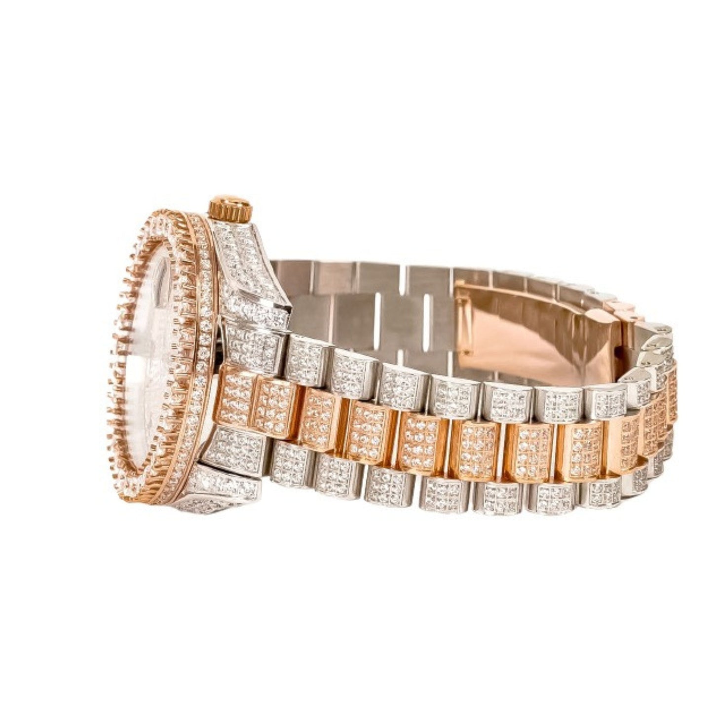 Moissanite Stainless Steel Rose Two Tone Band Men Watch 17-1/3 Ctw