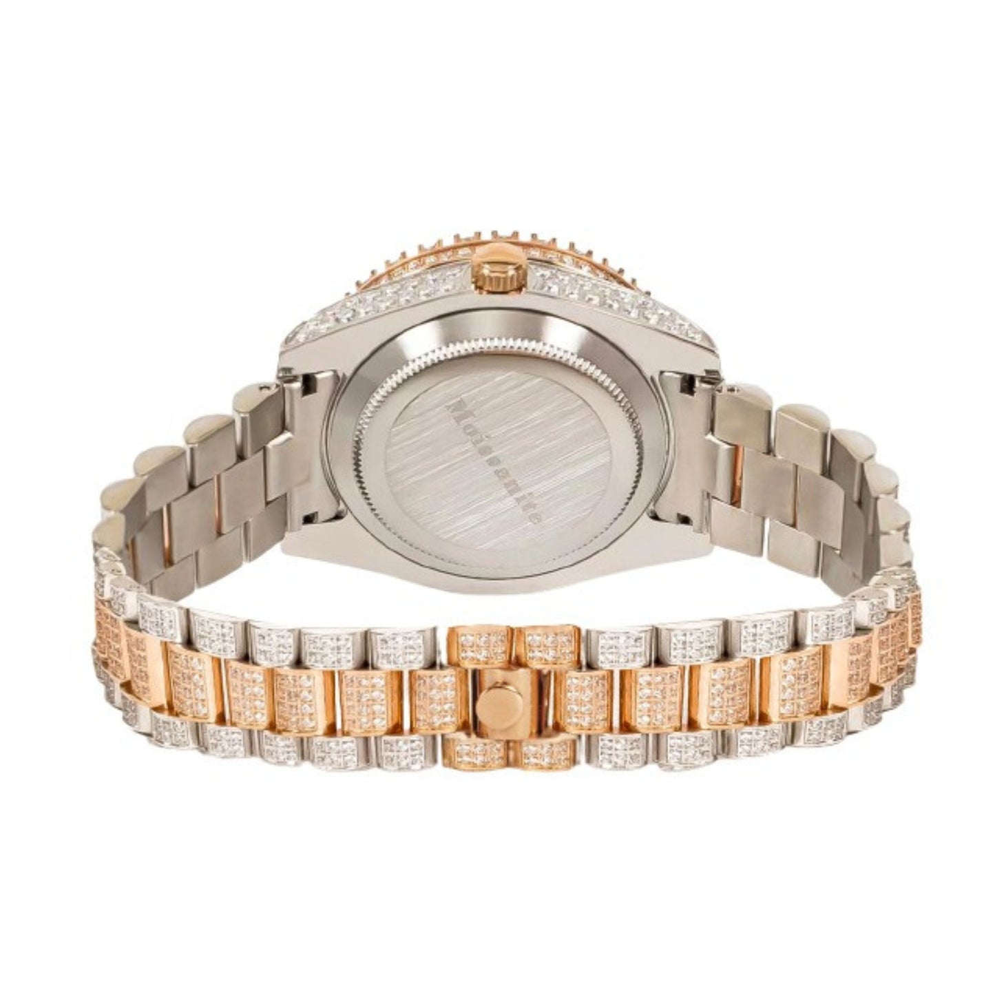 Moissanite Stainless Steel Rose Two Tone Band Men Watch 17-1/3 Ctw