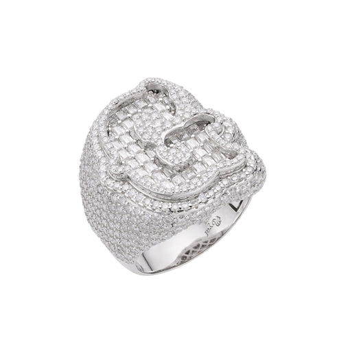 Sterling Silver Round Baugette Moissanite Albhabet G letter Initial Size 10 Men Ring 7-1/2 Ctw