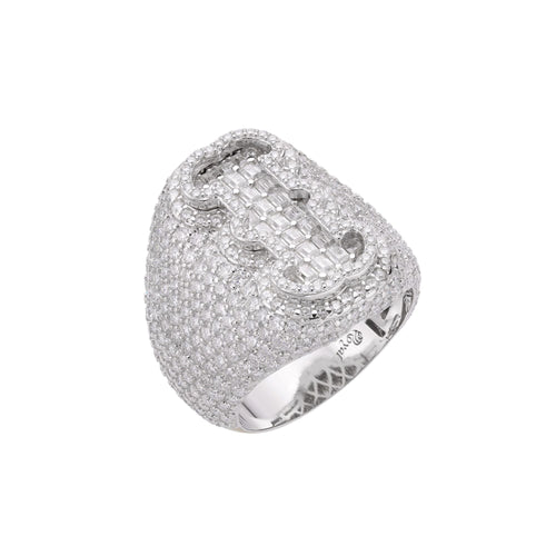 Sterling Silver Round Baugette Moissanite Albhabet I letter Initial Size 10 Men Ring 6-1/2 Ctw