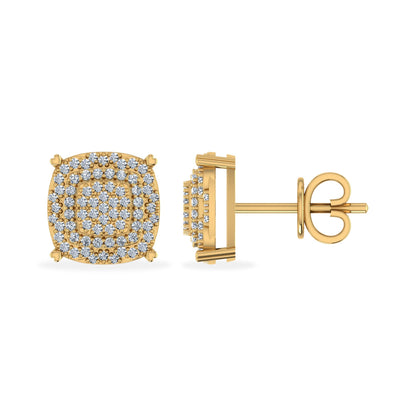 10K Yellow Gold Round Diamond Square Shape Designer Stud Earrings 1/3 Ctw