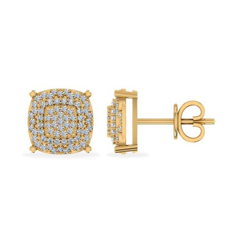 10K Yellow Gold Round Diamond Square Shape Designer Stud Earrings 1/3 Ctw