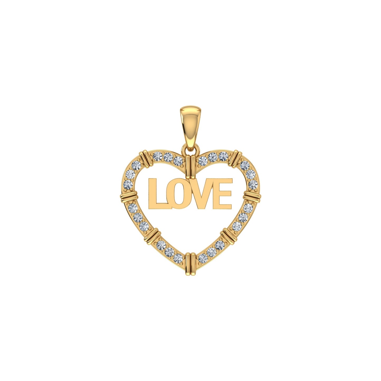 10K Yellow Gold Round Diamond Womens Love Heart Pendant 1/4 Ctw