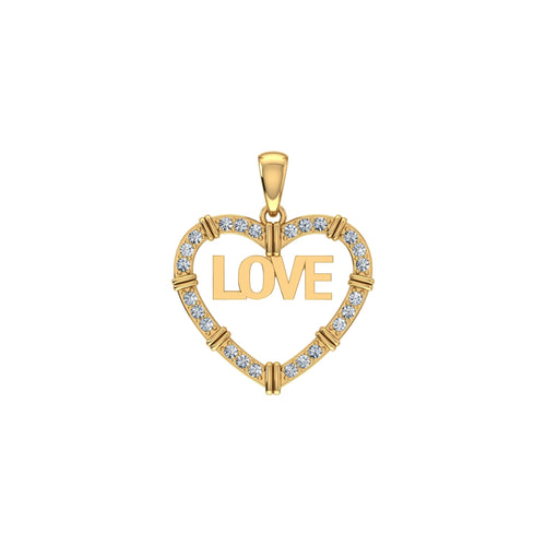 10K Yellow Gold Round Diamond Womens Love Heart Pendant 1/4 Ctw