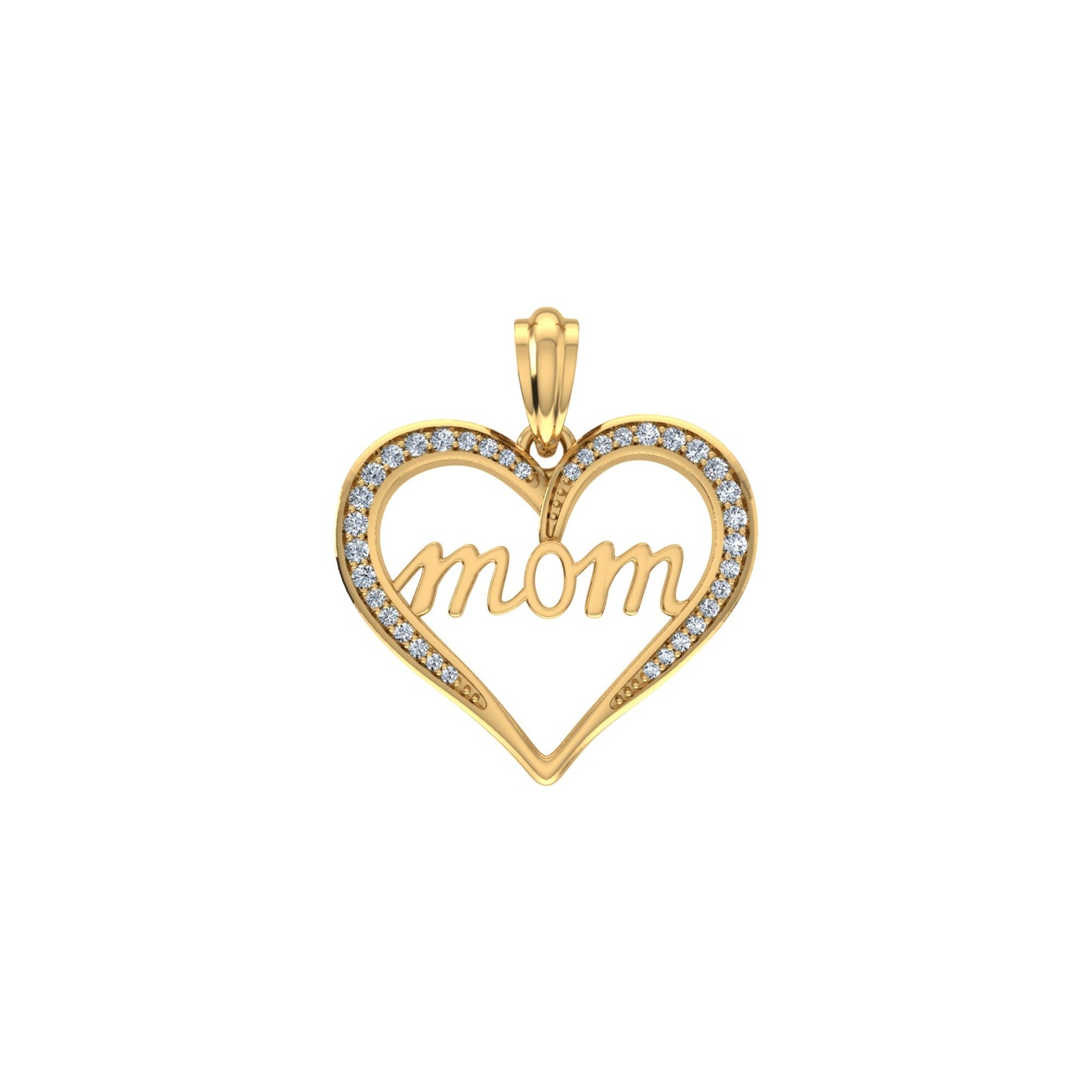 10K Yellow Gold Round Diamond Womens Mom Heart Pendant 1/8 Ctw