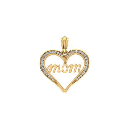 10K Yellow Gold Round Diamond Womens Mom Heart Pendant 1/8 Ctw