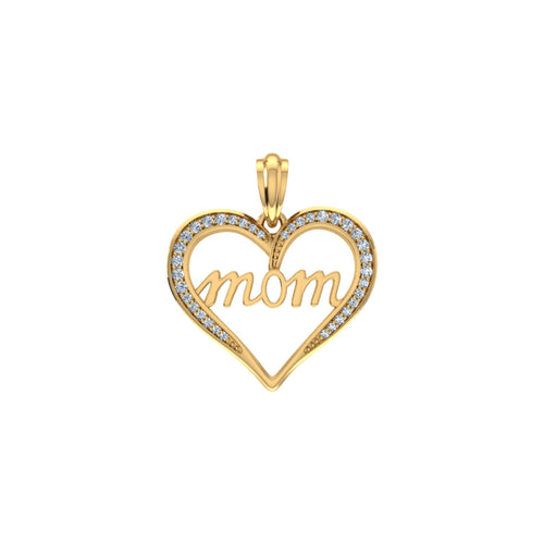 10K Yellow Gold Round Diamond Womens Mom Heart Pendant 1/8 Ctw