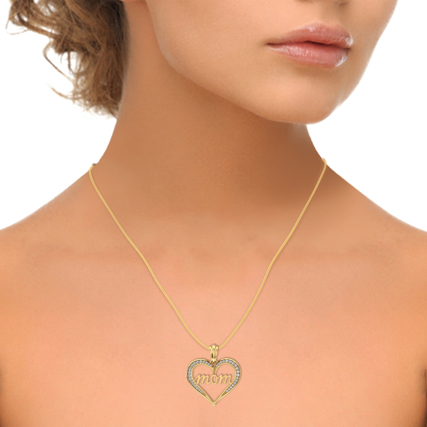 10K Yellow Gold Round Diamond Womens Mom Heart Pendant 1/8 Ctw