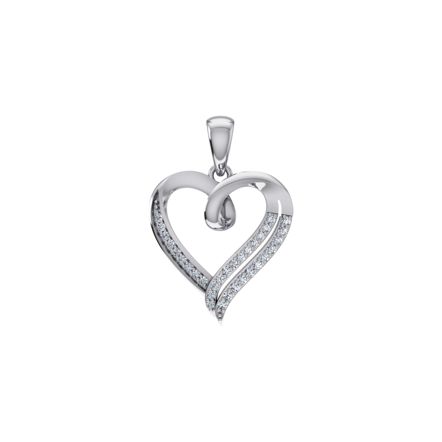 10K White Gold Round Diamond Womens Heart Pendant 1/10 Ctw