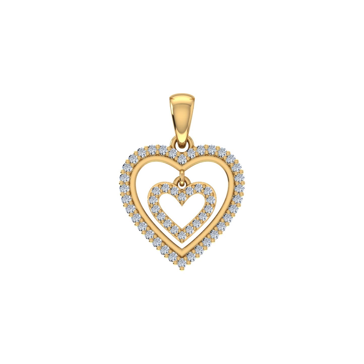 10K Yellow Gold Round Diamond Womens Double Heart Pendant 1/4 Ctw