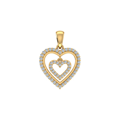 10K Yellow Gold Round Diamond Womens Double Heart Pendant 1/4 Ctw