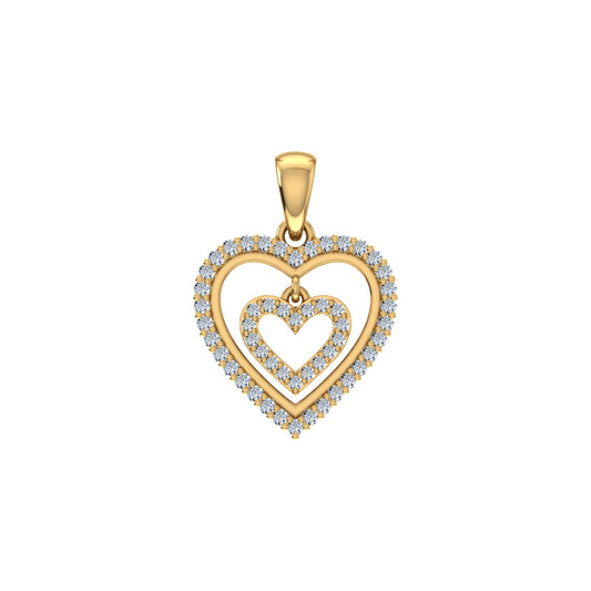 10K Yellow Gold Round Diamond Womens Double Heart Pendant 1/4 Ctw