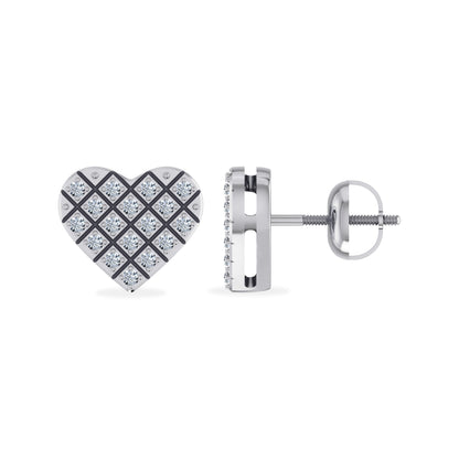 10K White Gold Round Diamond Heart  Studs Designer Stud Earrings 1/16 Ctw