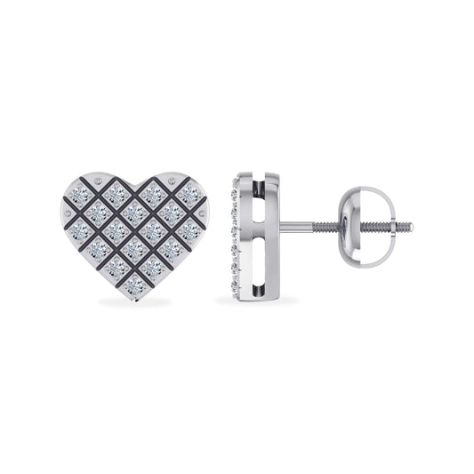 10K White Gold Round Diamond Heart  Studs Designer Stud Earrings 1/16 Ctw