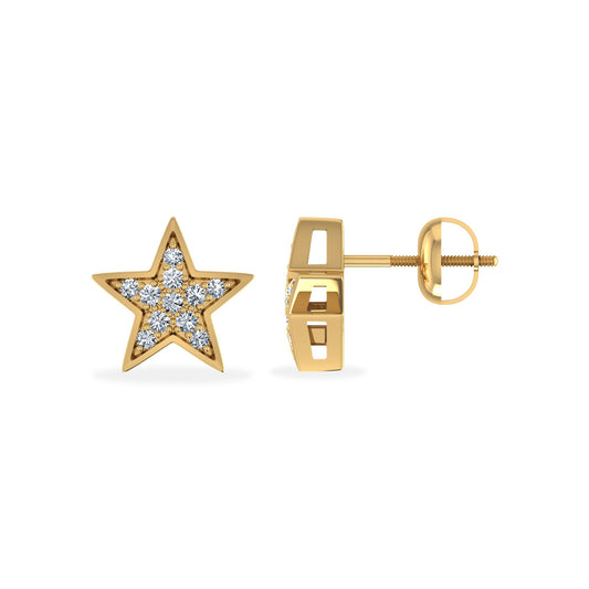 10K Yellow Gold Round Diamond Star Studs Designer Stud Earrings 1/20 Ctw