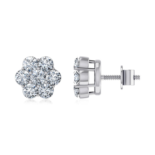 Sterling Silver Round Cubic Zirconia Flower Stud Earrings