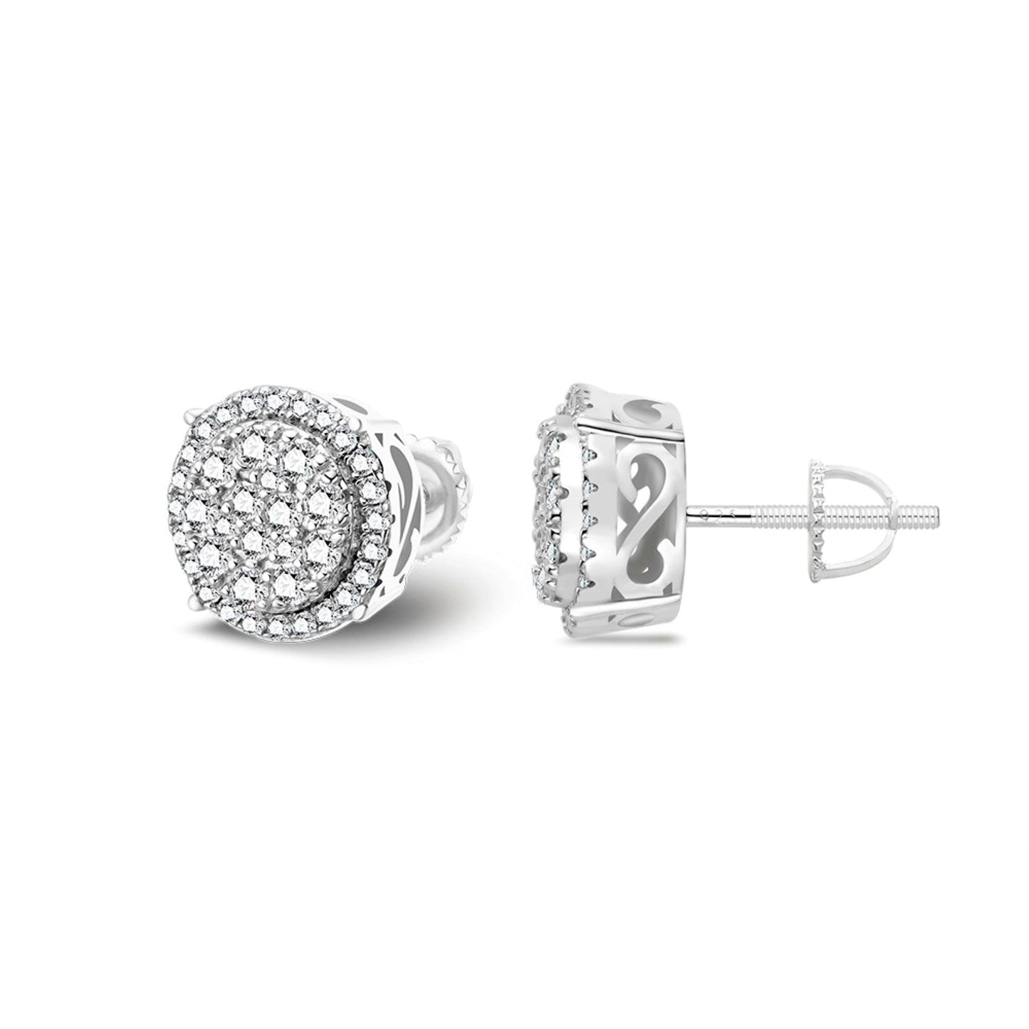 Sterling Silver Moissanite Round Shape Stud Earrings 3/4 Ctw
