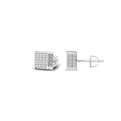 Sterling Silver Moissanite Square Shape Designer Stud Earrings 3/8 Ctw