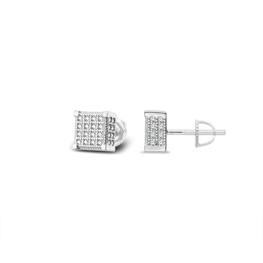 Sterling Silver Moissanite Square Shape Designer Stud Earrings 3/8 Ctw
