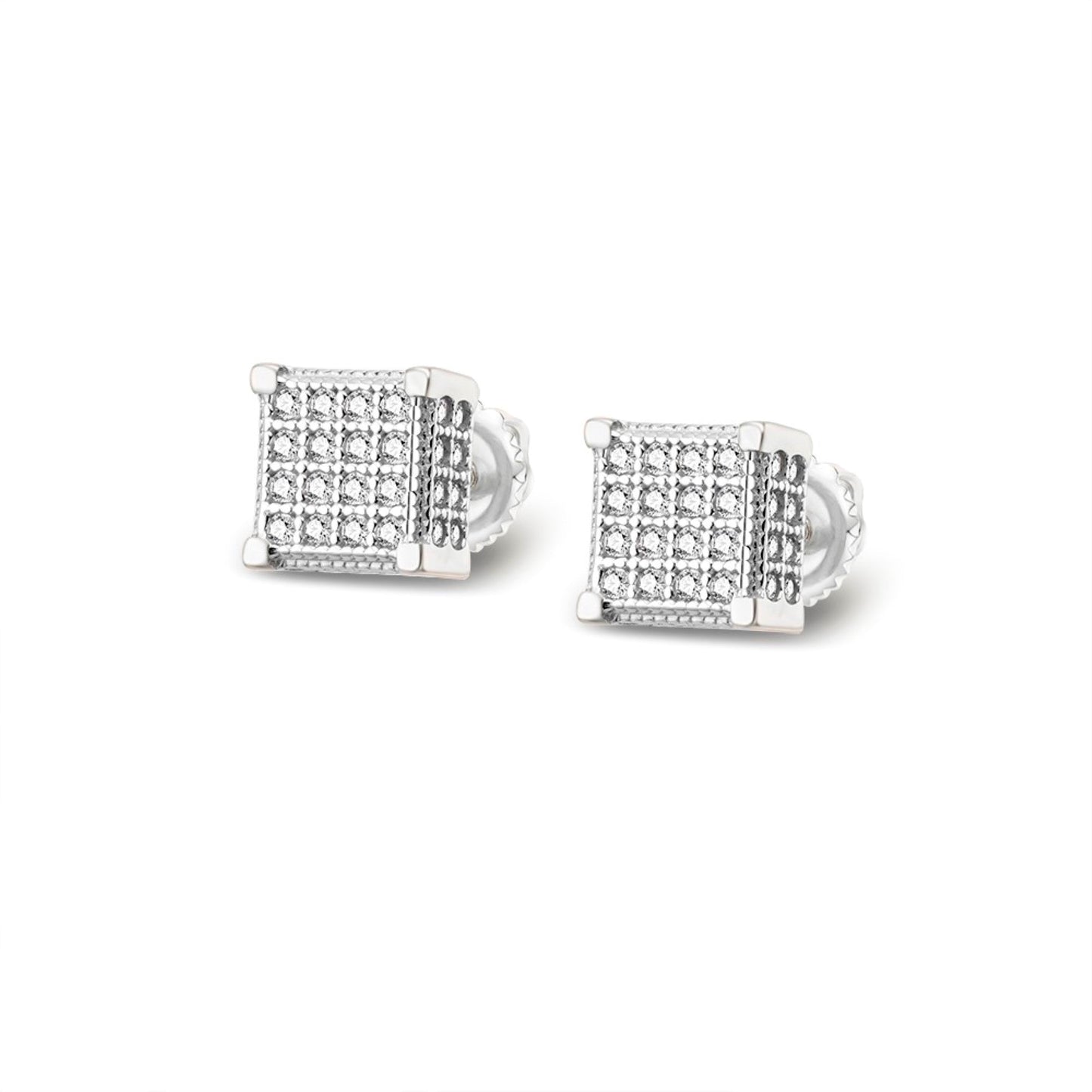 Sterling Silver Moissanite Square Shape Designer Stud Earrings 3/8 Ctw