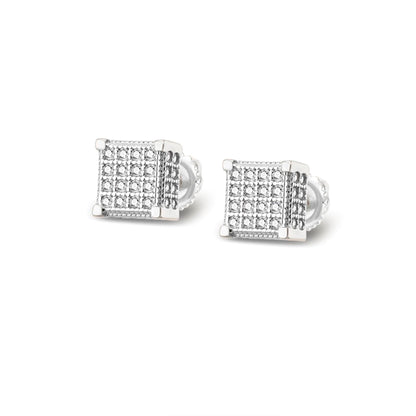 Sterling Silver Moissanite Square Shape Designer Stud Earrings 3/8 Ctw