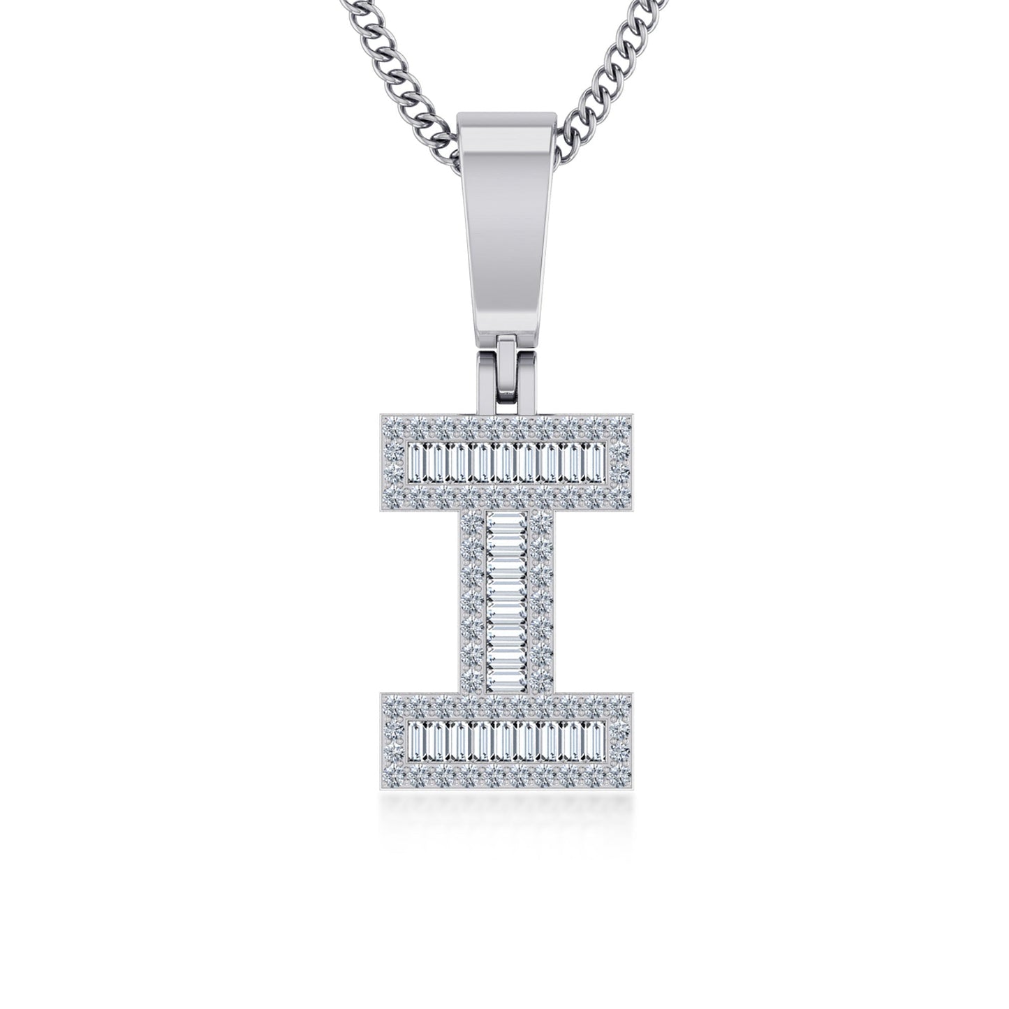10K White Gold Tw Baguette Initial I Pendant 1/3 Ctw