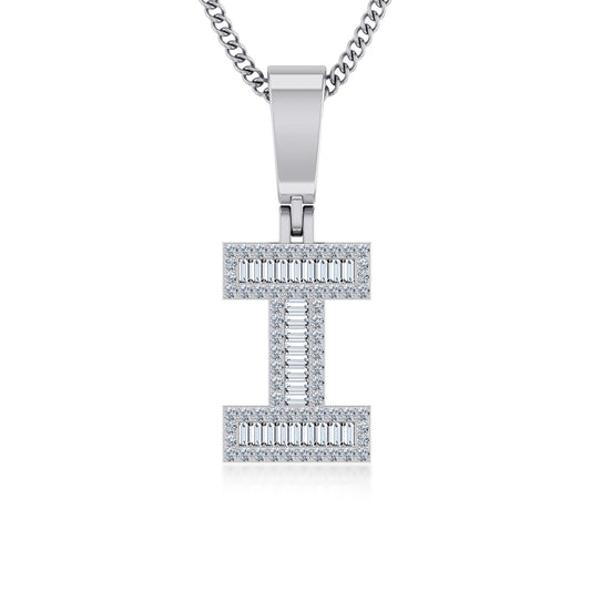 10K White Gold Tw Baguette Initial I Pendant 1/3 Ctw