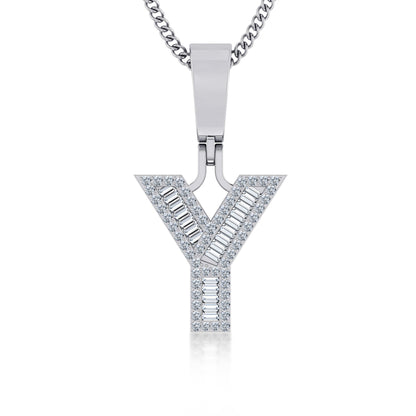 10K White Gold Baguette Initial Y Pendant 1/4  Ctw