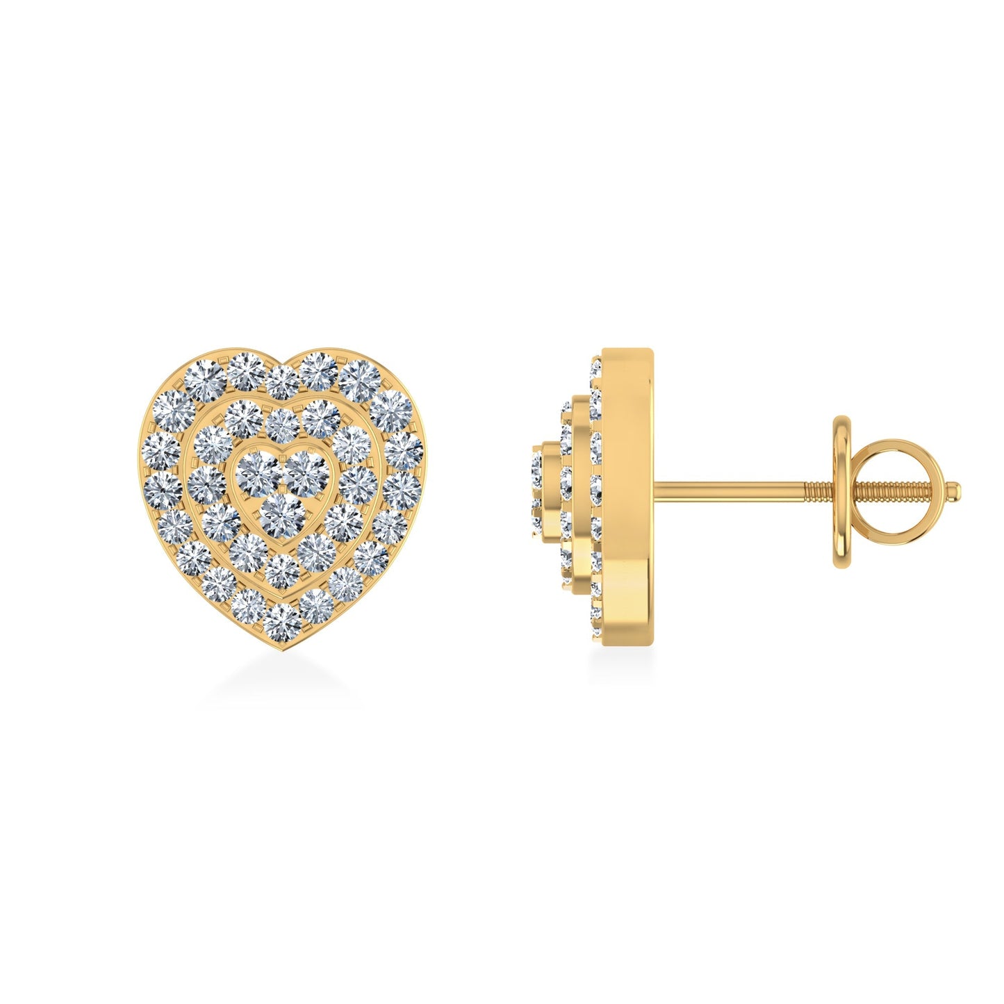 10K Yellow Gold Round Diamond Heart Shape Stud Earrings 1/3 Ctw