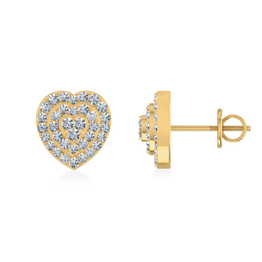 10K Yellow Gold Round Diamond Heart Shape Stud Earrings 1/3 Ctw