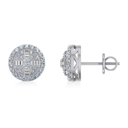 10K White Gold Round Baguette Diamond Round Shape Stud Earrings 1/3  Ctw
