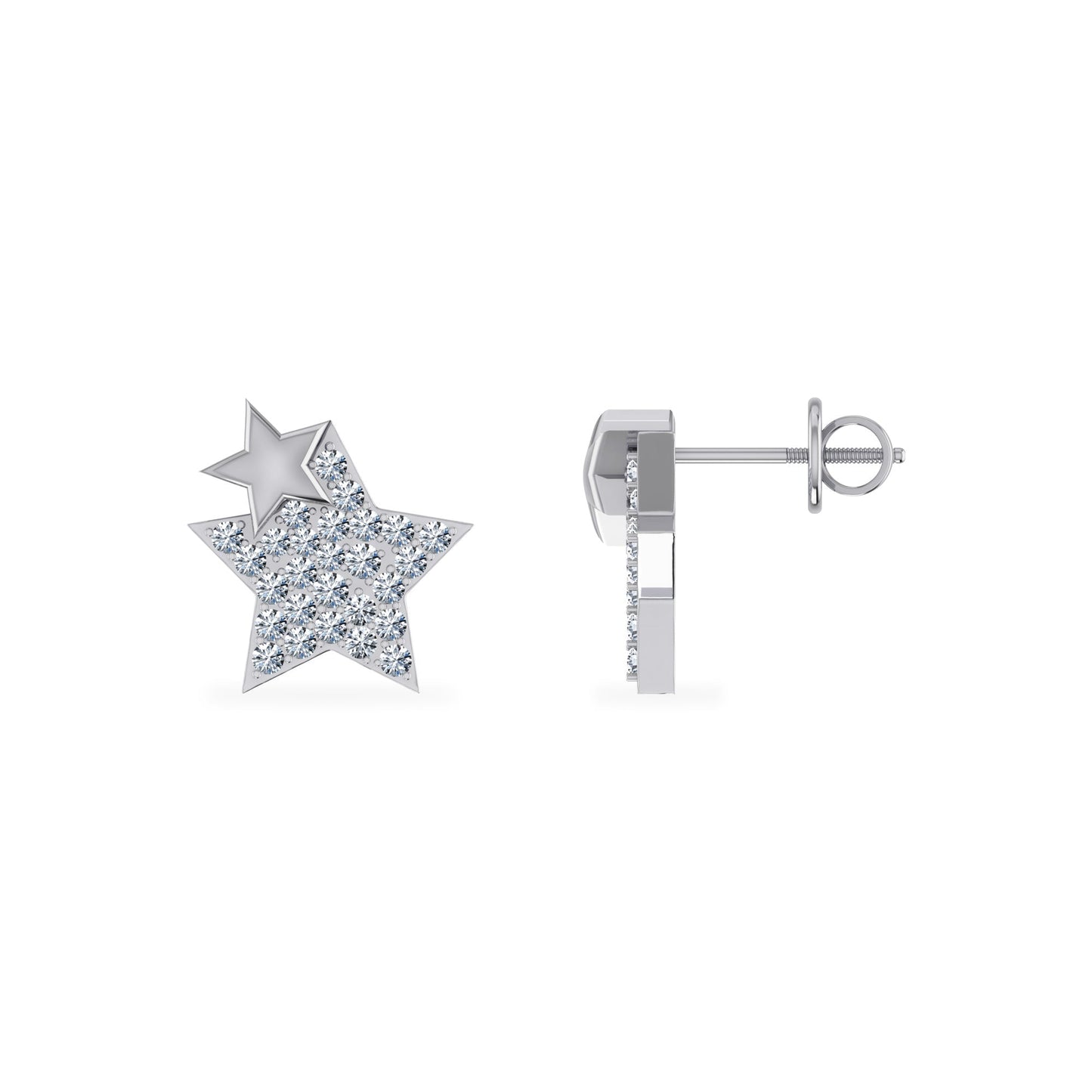 10K White Gold Round Diamond Double Star Stud Earrings 1/6 Ctw