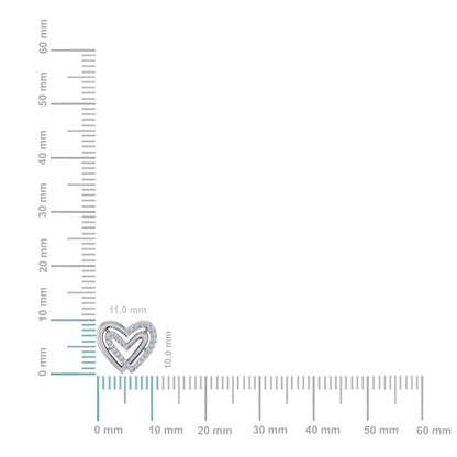 10K White Gold Round Diamond Double Heart Stud Earrings 1/6 Ctw
