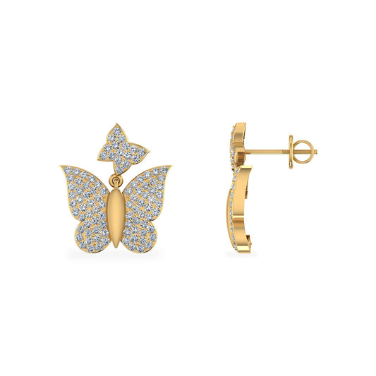 10K Yellow Gold Round Diamond Butterfly Stud Earrings 1/2 Ctw