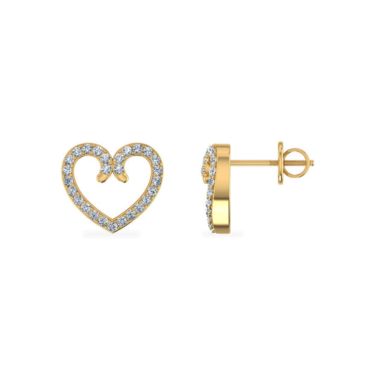 10K Yellow Gold Round Diamond Heart Shape Stud Earrings 1/6 Ctw