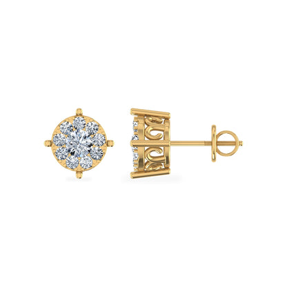 10K Yellow Gold Round Diamond Designer Stud Earrings 3/4 Ctw