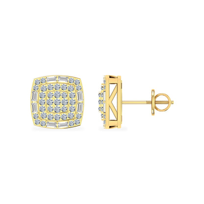 10K Yellow Gold Round Diamond Square Shape Stud Earrings 1/2 Ctw