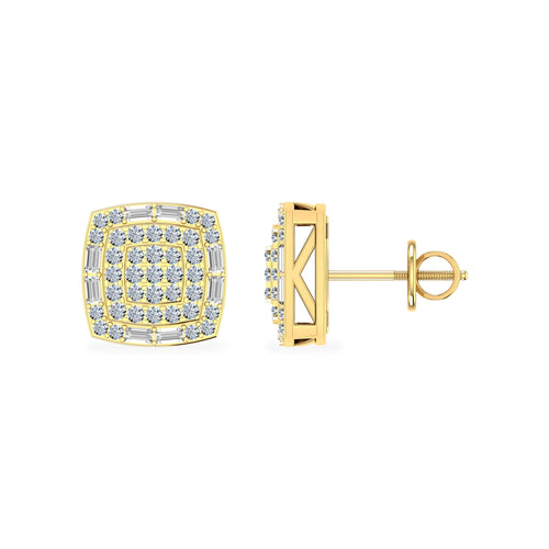 10K Yellow Gold Round Diamond Square Shape Stud Earrings 1/2 Ctw