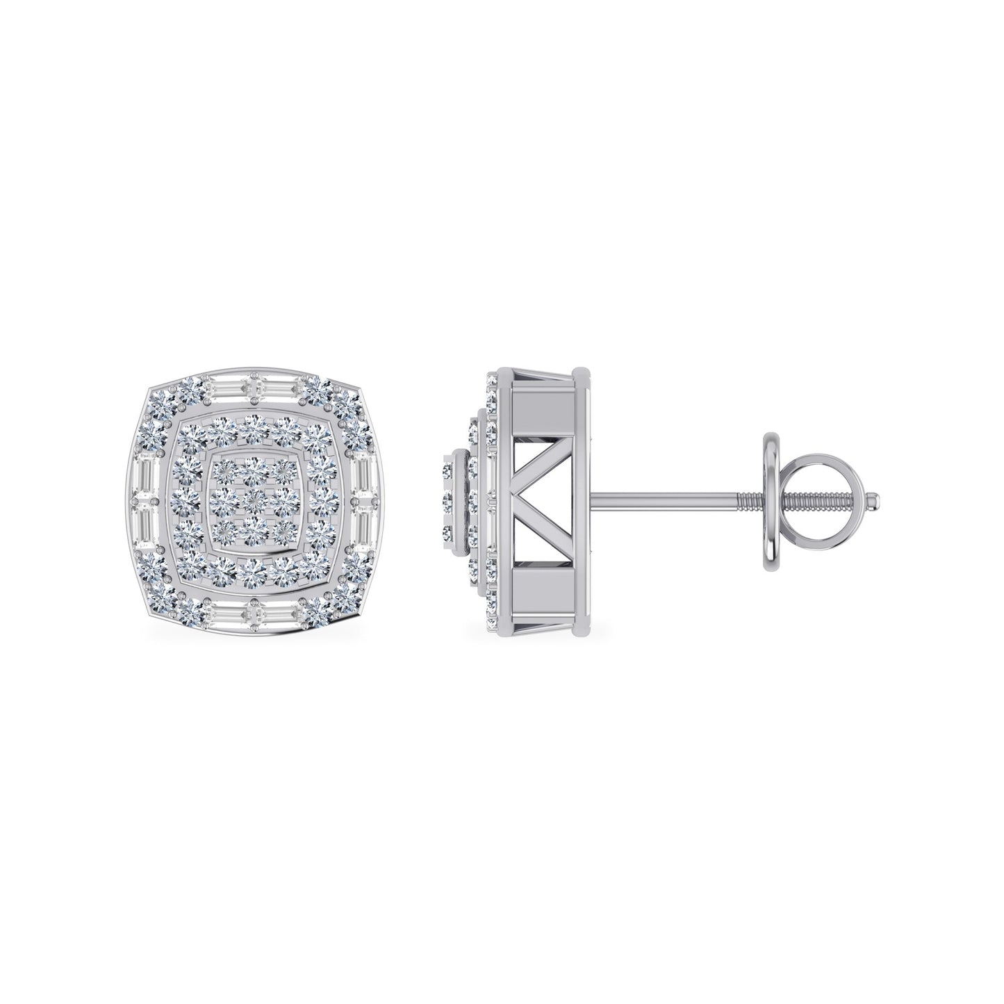 10K White Gold Round Diamond Square Shape Stud Earrings 5/8 Ctw