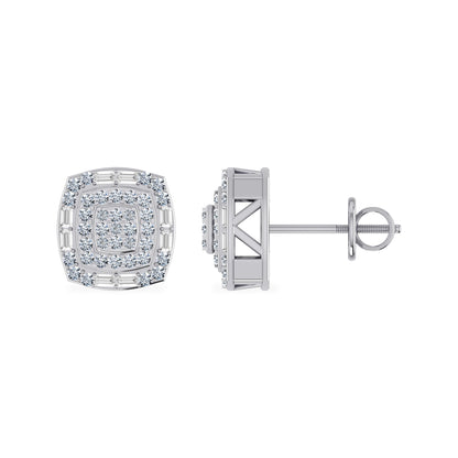 10K White Gold Round Diamond Square Shape Stud Earrings 5/8 Ctw