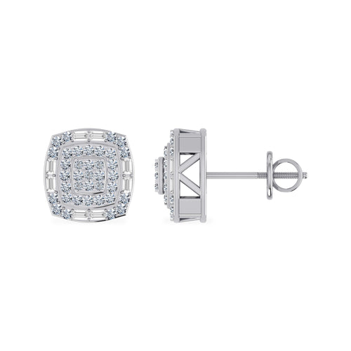 10K White Gold Round Diamond Square Shape Stud Earrings 5/8 Ctw