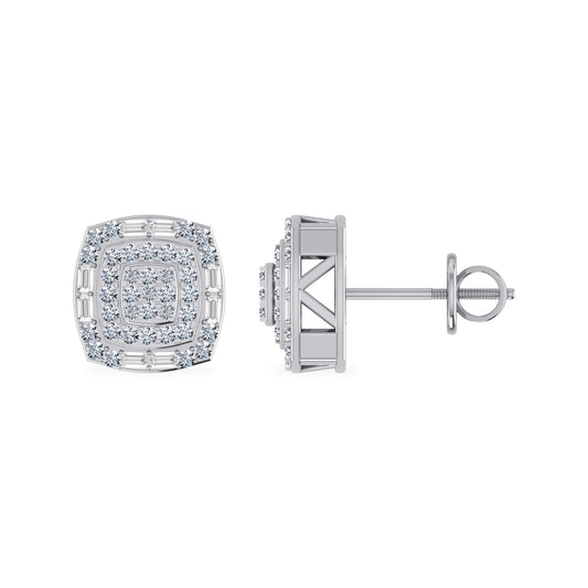 10K White Gold Round Diamond Square Shape Stud Earrings 5/8 Ctw