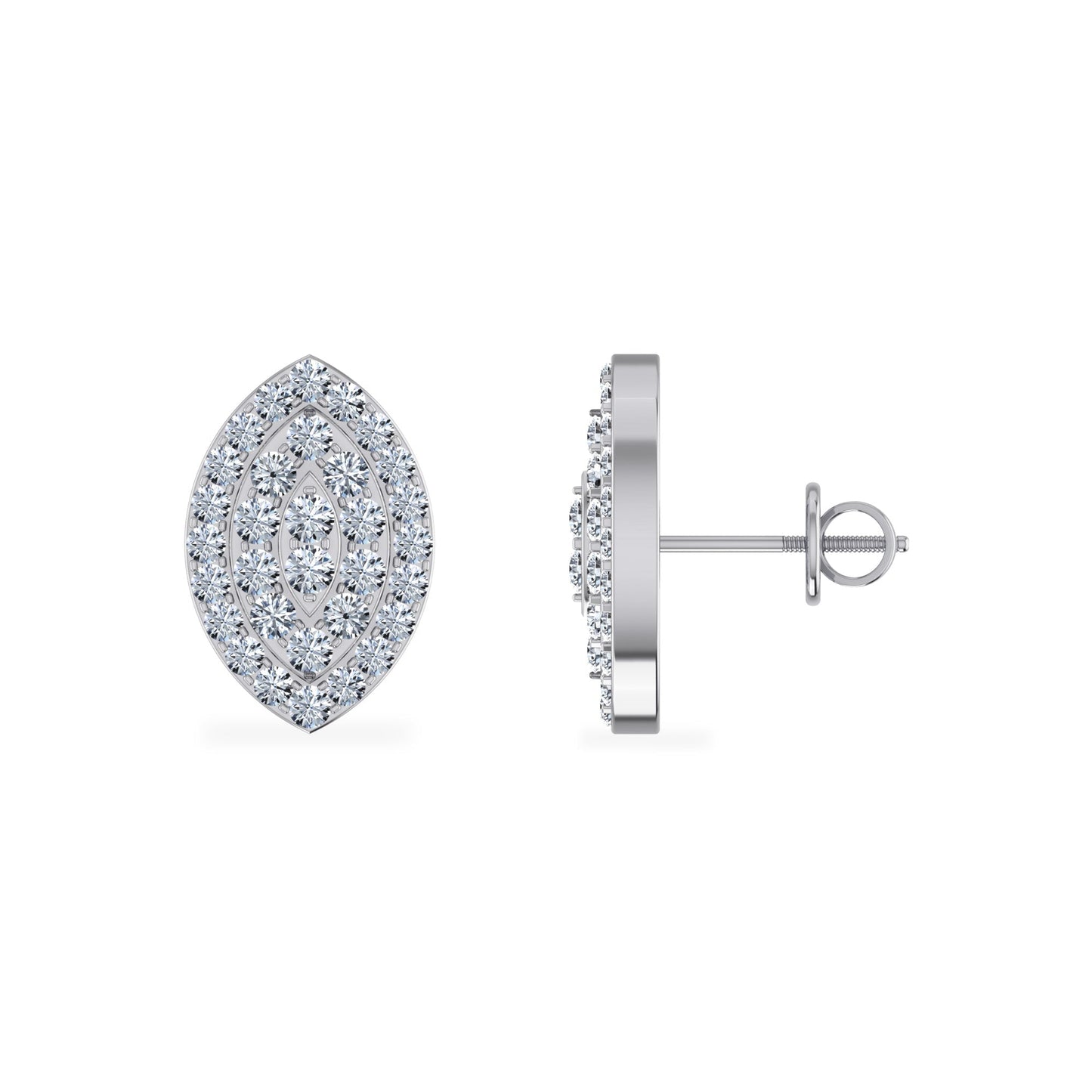 10K White Gold Round Diamond Marquise Shape Stud Earrings 1/2 Ctw