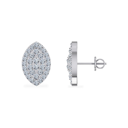 10K White Gold Round Diamond Marquise Shape Stud Earrings 1/2 Ctw