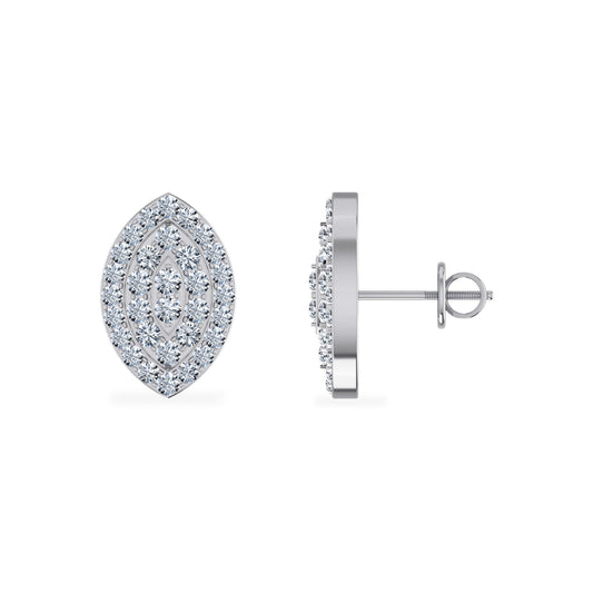 10K White Gold Round Diamond Marquise Shape Stud Earrings 1/2 Ctw