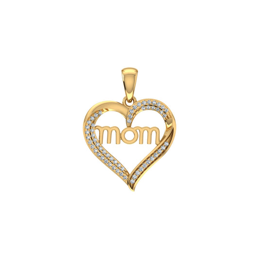 10K Yellow Gold Round Diamond Mom Heart Shape Pendant 1/10 Ctw
